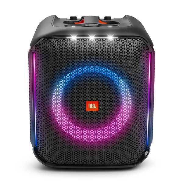 JBL Portable party speaker with powerful 100W sound, built-in dynamic light show,
and splash proof design.