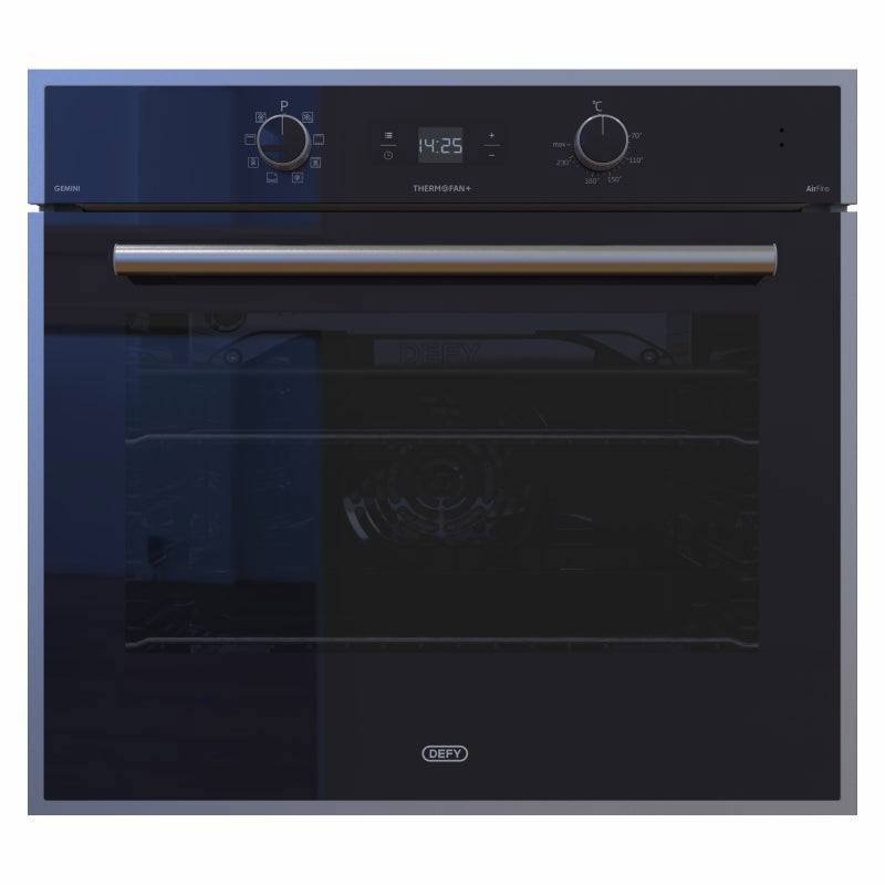 A picture of Defy Gemini Thermofan Eye Level Black Oven DBO774