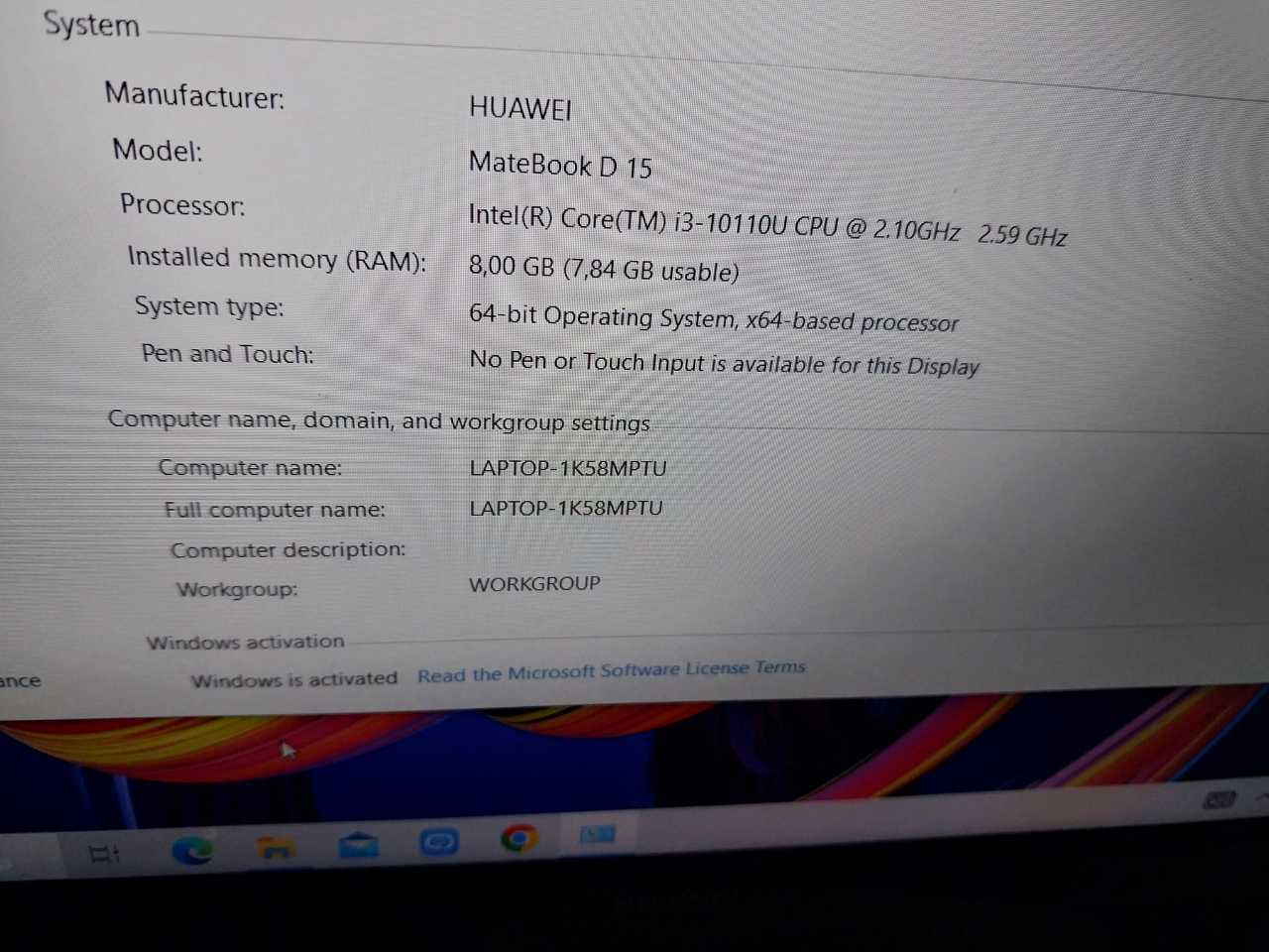 A picture of Huawei laptop 