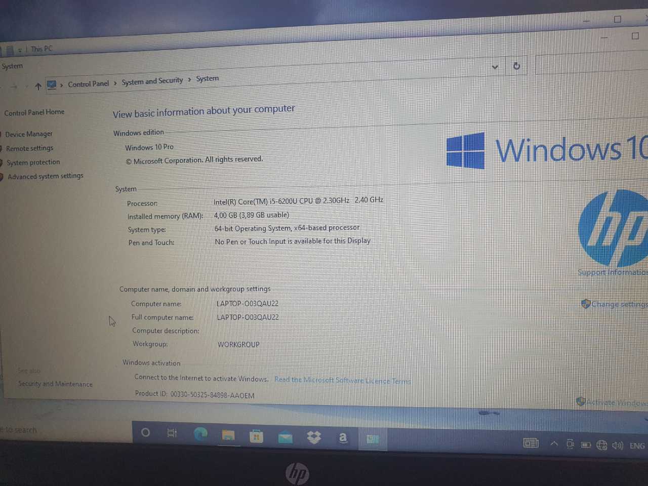 A picture of Hp laptop 
