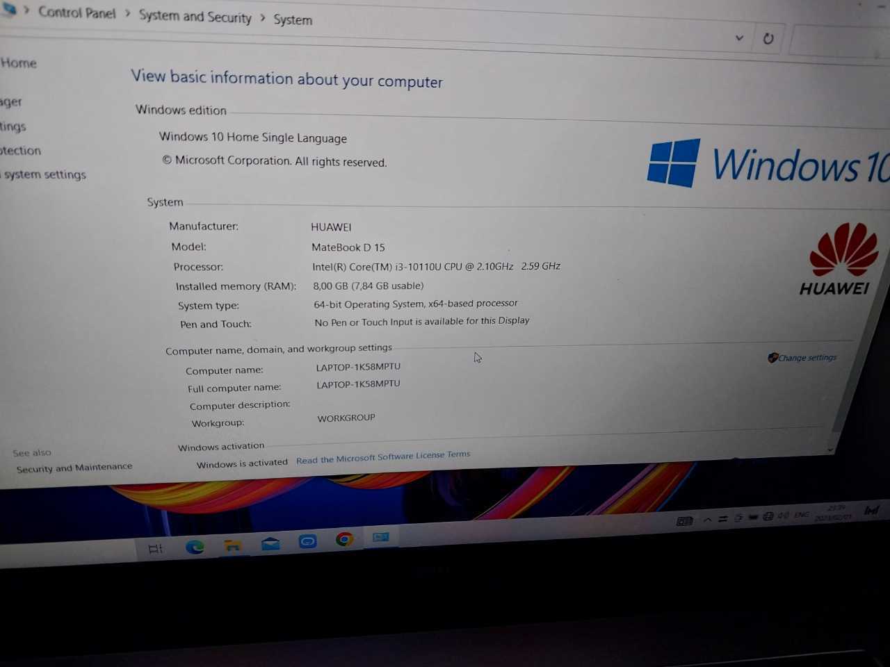 A picture of Huawei laptop 